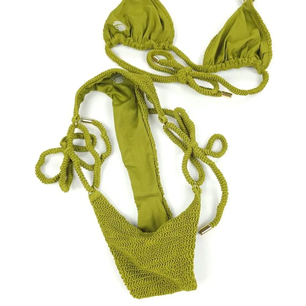 NEW Monday Swimwear Hanalei Bikini Crinkle Moss Set Minimal Resort Beachy Boho